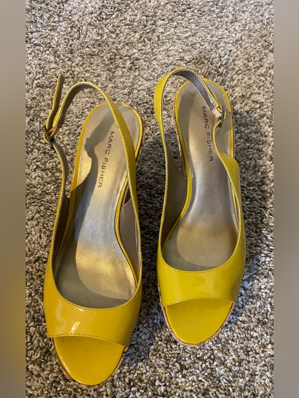 Marc Fisher Yellow Patent Slingback Wedges